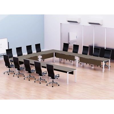Mahmayi Figura 72-16 U-Shaped Conference Meeting Table for Office, School, or Classroom, Large 12 Person Capacity with Elegant Design and Durability, Ideal for Meetings, Events, Seminars, and Collaborative Workspaces (12 Seater, Brown Linen) 