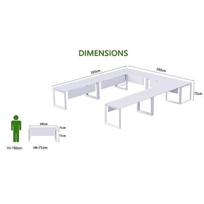 Mahmayi Vorm 136-14 U-Shaped Conference Meeting Table for Office, School, or Classroom, Large 12 Person Capacity with Elegant Design and Durability, Ideal for Meetings, Events, Seminars, and Collaborative Workspaces (12 Seater, White)