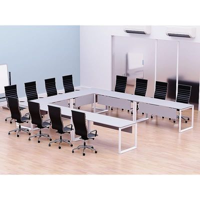 Mahmayi Vorm 136-14 U-Shaped Conference Meeting Table for Office, School, or Classroom, Large 12 Person Capacity with Elegant Design and Durability, Ideal for Meetings, Events, Seminars, and Collaborative Workspaces (12 Seater, White)