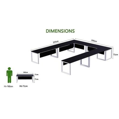 Mahmayi Vorm 136-14 U-Shaped Conference Meeting Table for Office, School, or Classroom, Large 12 Person Capacity with Elegant Design and Durability, Ideal for Meetings, Events, Seminars, and Collaborative Workspaces (12 Seater, Black)