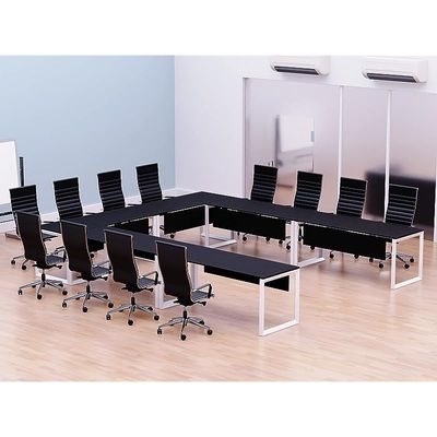 Mahmayi Vorm 136-14 U-Shaped Conference Meeting Table for Office, School, or Classroom, Large 12 Person Capacity with Elegant Design and Durability, Ideal for Meetings, Events, Seminars, and Collaborative Workspaces (12 Seater, Black)