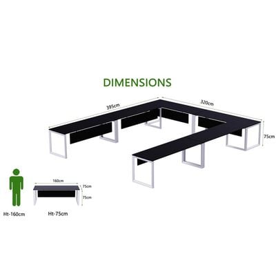 Mahmayi Vorm 136-16 U-Shaped Conference Meeting Table for Office, School, or Classroom, Large 12 Person Capacity with Elegant Design and Durability, Ideal for Meetings, Events, Seminars, and Collaborative Workspaces (12 Seater, Black)