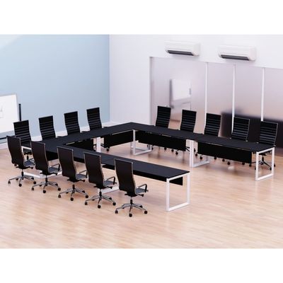 طاولة اجتماعات Mahmayi Vorm 136-16 على شكل حرف U للمكتب أو المدرسة أو الفصل الدراسي، سعة كبيرة تتسع لـ 12 شخصًا مع تصميم أنيق ومتانة، مثالية للاجتماعات والفعاليات والندوات ومساحات العمل التعاونية (12 مقعدًا، أسود)
