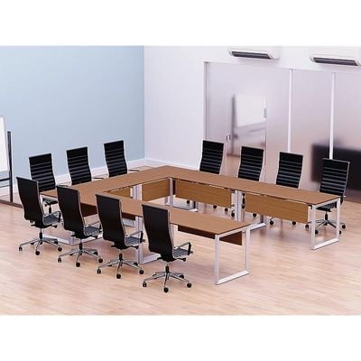 Mahmayi Vorm 136-12 U-Shaped Conference Meeting Table for Office, School, or Classroom, Large 12 Person Capacity with Elegant Design and Durability, Ideal for Meetings, Events, Seminars, and Collaborative Workspaces (12 Seater, Light Walnut)