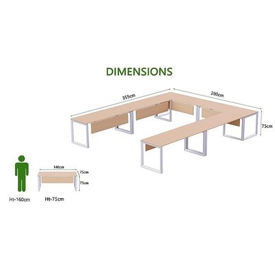 Mahmayi Vorm 136-14 U-Shaped Conference Meeting Table for Office, School, or Classroom, Large 12 Person Capacity with Elegant Design and Durability, Ideal for Meetings, Events, Seminars, and Collaborative Workspaces (12 Seater, Oak)