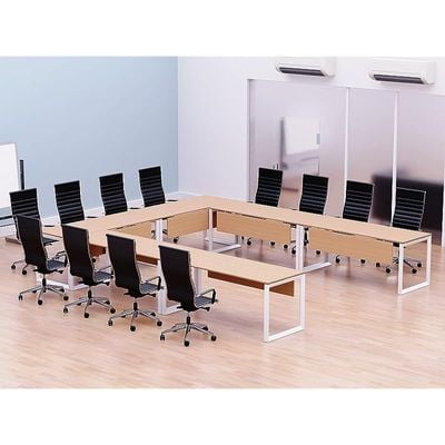 Mahmayi Vorm 136-14 U-Shaped Conference Meeting Table for Office, School, or Classroom, Large 12 Person Capacity with Elegant Design and Durability, Ideal for Meetings, Events, Seminars, and Collaborative Workspaces (12 Seater, Oak)