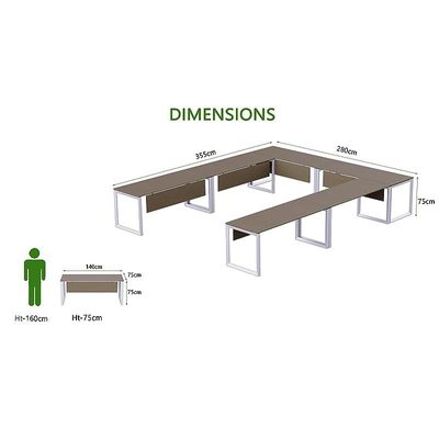 Mahmayi Vorm 136-14 U-Shaped Conference Meeting Table for Office, School, or Classroom, Large 12 Person Capacity with Elegant Design and Durability, Ideal for Meetings, Events, Seminars, and Collaborative Workspaces (12 Seater, Brown Linen)