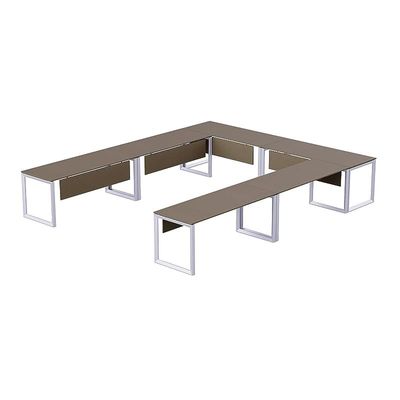 Mahmayi Vorm 136-14 U-Shaped Conference Meeting Table for Office, School, or Classroom, Large 12 Person Capacity with Elegant Design and Durability, Ideal for Meetings, Events, Seminars, and Collaborative Workspaces (12 Seater, Brown Linen)