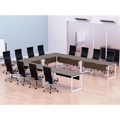 Mahmayi Vorm 136-14 U-Shaped Conference Meeting Table for Office, School, or Classroom, Large 12 Person Capacity with Elegant Design and Durability, Ideal for Meetings, Events, Seminars, and Collaborative Workspaces (12 Seater, Brown Linen)