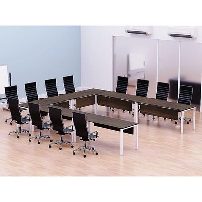 Mahmayi Figura 72-14 U-Shaped Conference Meeting Table for Office, School, or Classroom, Large 12 Person Capacity with Elegant Design and Durability, Ideal for Meetings, Events, Seminars, and Collaborative Workspaces (12 Seater, Dark Walnut) 