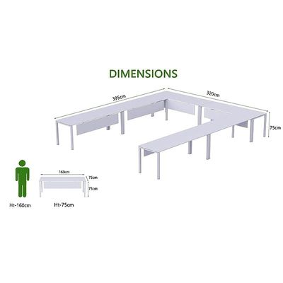 Mahmayi Figura 72-16 U-Shaped Conference Meeting Table for Office, School, or Classroom, Large 12 Person Capacity with Elegant Design and Durability, Ideal for Meetings, Events, Seminars, and Collaborative Workspaces (12 Seater, White) 