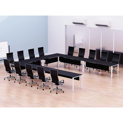 Mahmayi Figura 72-16 U-Shaped Conference Meeting Table for Office, School, or Classroom, Large 12 Person Capacity with Elegant Design and Durability, Ideal for Meetings, Events, Seminars, and Collaborative Workspaces (12 Seater, Black) 