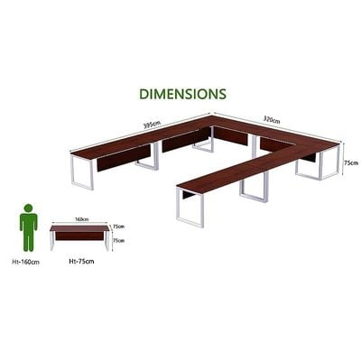 Mahmayi Vorm 136-16 U-Shaped Conference Meeting Table for Office, School, or Classroom, Large 12 Person Capacity with Elegant Design and Durability, Ideal for Meetings, Events, Seminars, and Collaborative Workspaces (12 Seater, Apple Cherry)