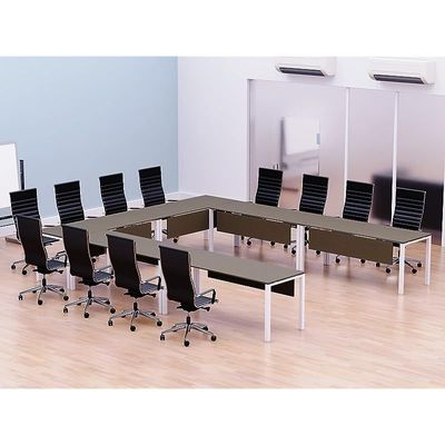 Mahmayi Figura 72-14 U-Shaped Conference Meeting Table for Office, School, or Classroom, Large 12 Person Capacity with Elegant Design and Durability, Ideal for Meetings, Events, Seminars, and Collaborative Workspaces (12 Seater, Brown Linen) 