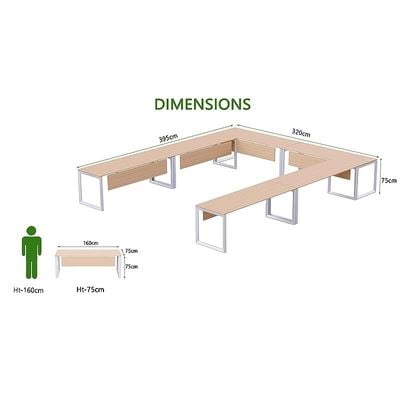 Mahmayi Vorm 136-16 U-Shaped Conference Meeting Table for Office, School, or Classroom, Large 12 Person Capacity with Elegant Design and Durability, Ideal for Meetings, Events, Seminars, and Collaborative Workspaces (12 Seater, Oak)