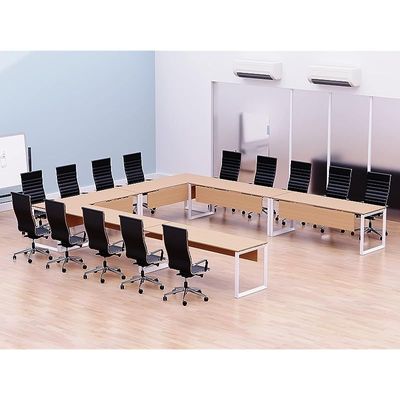 Mahmayi Vorm 136-16 U-Shaped Conference Meeting Table for Office, School, or Classroom, Large 12 Person Capacity with Elegant Design and Durability, Ideal for Meetings, Events, Seminars, and Collaborative Workspaces (12 Seater, Oak)