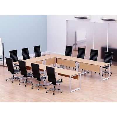 Mahmayi Vorm 136-12 U-Shaped Conference Meeting Table for Office, School, or Classroom, Large 12 Person Capacity with Elegant Design and Durability, Ideal for Meetings, Events, Seminars, and Collaborative Workspaces (12 Seater, Oak)
