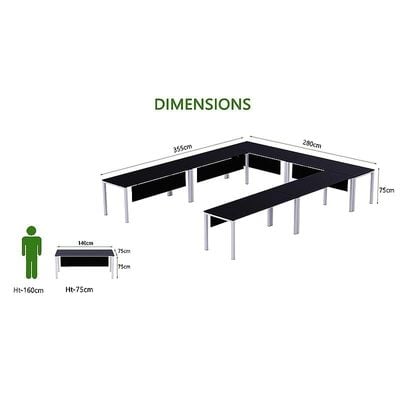 Mahmayi Figura 72-14 U-Shaped Conference Meeting Table for Office, School, or Classroom, Large 12 Person Capacity with Elegant Design and Durability, Ideal for Meetings, Events, Seminars, and Collaborative Workspaces (12 Seater, Black) 