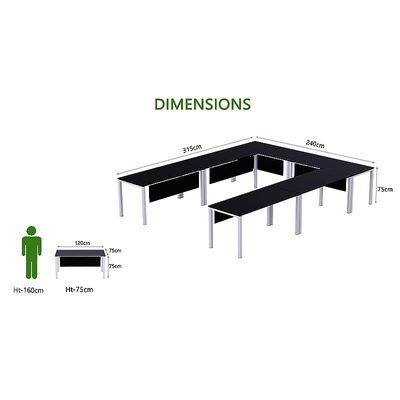 Mahmayi Figura 72-12 U-Shaped Conference Meeting Table for Office, School, or Classroom, Large 12 Person Capacity with Elegant Design and Durability, Ideal for Meetings, Events, Seminars, and Collaborative Workspaces (12 Seater, Black) 