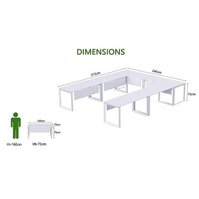 Mahmayi Vorm 136-12 U-Shaped Conference Meeting Table for Office, School, or Classroom, Large 12 Person Capacity with Elegant Design and Durability, Ideal for Meetings, Events, Seminars, and Collaborative Workspaces (12 Seater, White)