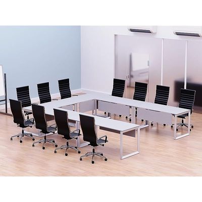 Mahmayi Vorm 136-12 U-Shaped Conference Meeting Table for Office, School, or Classroom, Large 12 Person Capacity with Elegant Design and Durability, Ideal for Meetings, Events, Seminars, and Collaborative Workspaces (12 Seater, White)