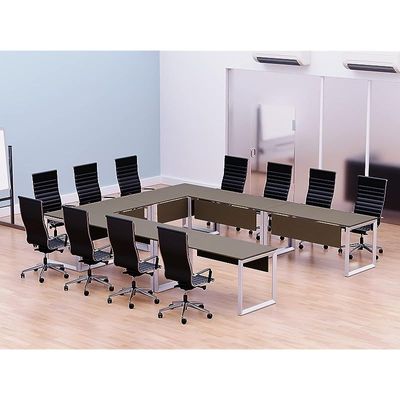 Mahmayi Vorm 136-12 U-Shaped Conference Meeting Table for Office, School, or Classroom, Large 12 Person Capacity with Elegant Design and Durability, Ideal for Meetings, Events, Seminars, and Collaborative Workspaces (12 Seater, Brown Linen)