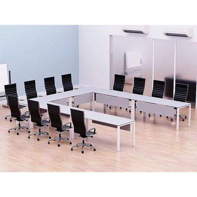 Mahmayi Figura 72-14 U-Shaped Conference Meeting Table for Office, School, or Classroom, Large 12 Person Capacity with Elegant Design and Durability, Ideal for Meetings, Events, Seminars, and Collaborative Workspaces (12 Seater, White) 