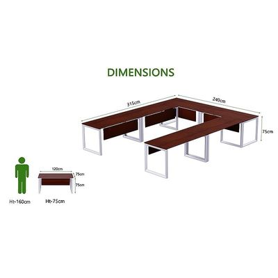 Mahmayi Vorm 136-12 U-Shaped Conference Meeting Table for Office, School, or Classroom, Large 12 Person Capacity with Elegant Design and Durability, Ideal for Meetings, Events, Seminars, and Collaborative Workspaces (12 Seater, Apple Cherry)