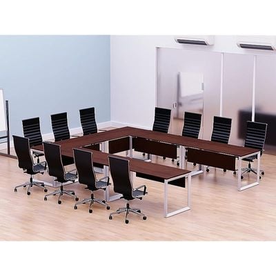 Mahmayi Vorm 136-12 U-Shaped Conference Meeting Table for Office, School, or Classroom, Large 12 Person Capacity with Elegant Design and Durability, Ideal for Meetings, Events, Seminars, and Collaborative Workspaces (12 Seater, Apple Cherry)