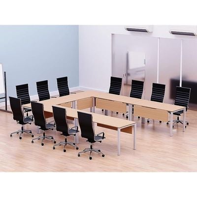Mahmayi Figura 72-12 U-Shaped Conference Meeting Table for Office, School, or Classroom, Large 12 Person Capacity with Elegant Design and Durability, Ideal for Meetings, Events, Seminars, and Collaborative Workspaces (12 Seater, Oak) 