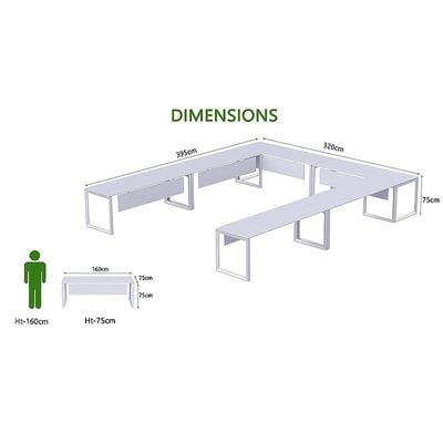 Mahmayi Vorm 136-16 U-Shaped Conference Meeting Table for Office, School, or Classroom, Large 12 Person Capacity with Elegant Design and Durability, Ideal for Meetings, Events, Seminars, and Collaborative Workspaces (12 Seater, White)