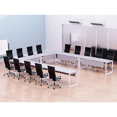 Mahmayi Vorm 136-16 U-Shaped Conference Meeting Table for Office, School, or Classroom, Large 12 Person Capacity with Elegant Design and Durability, Ideal for Meetings, Events, Seminars, and Collaborative Workspaces (12 Seater, White)