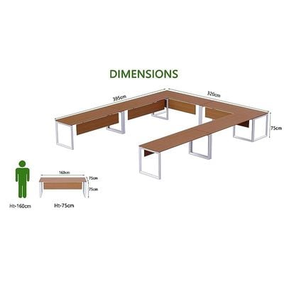 Mahmayi Vorm 136-16 U-Shaped Conference Meeting Table for Office, School, or Classroom, Large 12 Person Capacity with Elegant Design and Durability, Ideal for Meetings, Events, Seminars, and Collaborative Workspaces (12 Seater, Light Walnut)