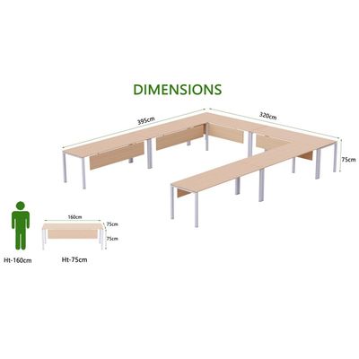 طاولة اجتماعات Mahmayi Figura 72-16 على شكل حرف U للمكتب أو المدرسة أو الفصل الدراسي، سعة كبيرة تتسع لـ 12 شخصًا مع تصميم أنيق ومتانة، مثالية للاجتماعات والفعاليات والندوات ومساحات العمل التعاونية (12 مقعدًا، بلوط)