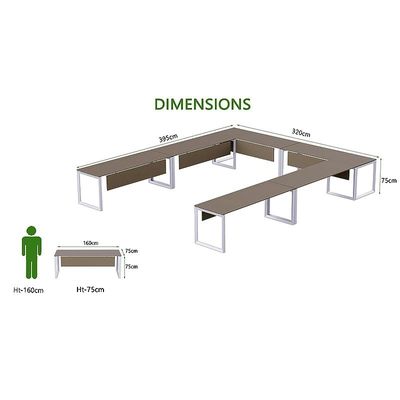 Mahmayi Vorm 136-16 U-Shaped Conference Meeting Table for Office, School, or Classroom, Large 12 Person Capacity with Elegant Design and Durability, Ideal for Meetings, Events, Seminars, and Collaborative Workspaces (12 Seater, Brown Linen)