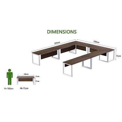 Mahmayi Vorm 136-14 U-Shaped Conference Meeting Table for Office, School, or Classroom, Large 12 Person Capacity with Elegant Design and Durability, Ideal for Meetings, Events, Seminars, and Collaborative Workspaces (12 Seater, Dark Walnut)