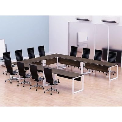 Mahmayi Vorm 136-14 U-Shaped Conference Meeting Table for Office, School, or Classroom, Large 12 Person Capacity with Elegant Design and Durability, Ideal for Meetings, Events, Seminars, and Collaborative Workspaces (12 Seater, Dark Walnut)