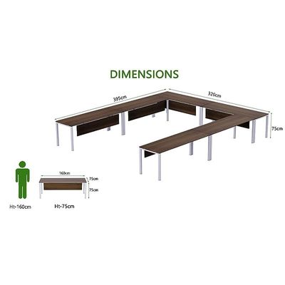 Mahmayi Figura 72-16 U-Shaped Conference Meeting Table for Office, School, or Classroom, Large 12 Person Capacity with Elegant Design and Durability, Ideal for Meetings, Events, Seminars, and Collaborative Workspaces (12 Seater, Dark Walnut) 