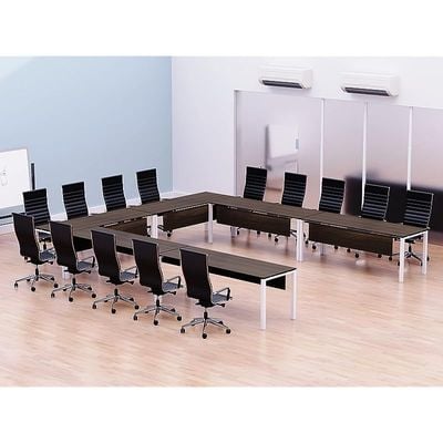Mahmayi Figura 72-16 U-Shaped Conference Meeting Table for Office, School, or Classroom, Large 12 Person Capacity with Elegant Design and Durability, Ideal for Meetings, Events, Seminars, and Collaborative Workspaces (12 Seater, Dark Walnut) 
