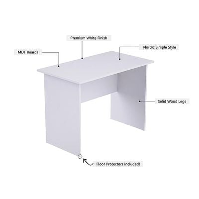 Study Writing Desk, MP1 140x80 Writing Table Without Drawers, Modern Home Office Desks for Student Study Laptop PC - White