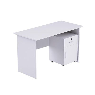 Mahmayi MP1 160x80 Writing Table with Mobile Drawer - Modern Office Desk for Home & Work, Ergonomic Design, Study Desk with Storage, Sturdy Computer Table for Office, Bedroom, Living Room (White)