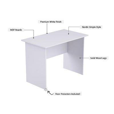 Study Writing Desk, MP1 160x80 Writing Table Without Drawers, Modern Home Office Desks for Student Study Laptop PC - White