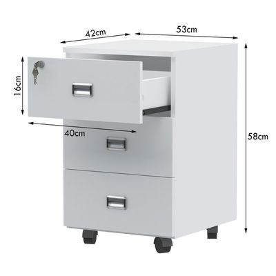 3 Drawer Mobile Storage Unit For Office, Home, Workspace- Premium White