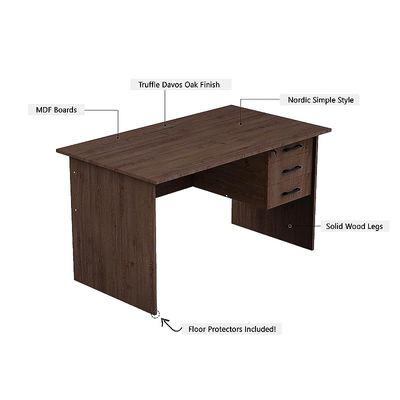 Computer Desk, MP1 140x80 Writing Table with Hanging Pedestal, Modern Home Office Desks for Student Study Laptop PC - Brown