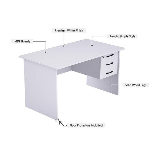 Study Writing Desk, MP1 160x80 Writing Table with Hanging Pedestal, Modern Home Office Desks for Student Study Laptop PC - White