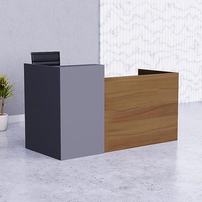 REC-2 Designer Reception Desk For Office Space, Front Office Desk (Natural Dijon Walnut-Dust Grey)