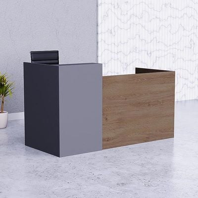 REC-2 Designer Reception Desk For Office Space, Front Office Desk (Truffle Davos Oak-Dust Grey)