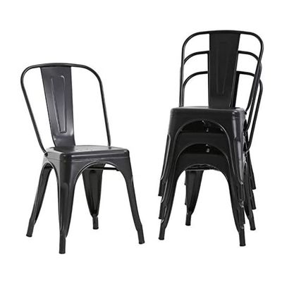 Mahmayi HYX503-1 Metal Stackable Dining Chairs for Indoor, Outdoor & Kitchen Chair - Black (Set of 4)