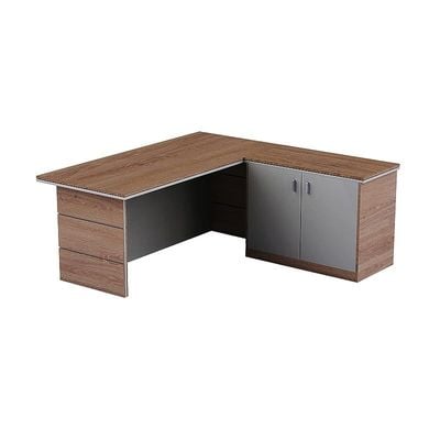 Executive LShape Desk for Computer Workstation (Truffle Davos Oak-Dust Grey)