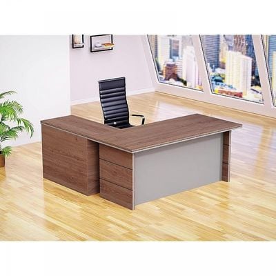 Executive LShape Desk for Computer Workstation (Truffle Davos Oak-Dust Grey)